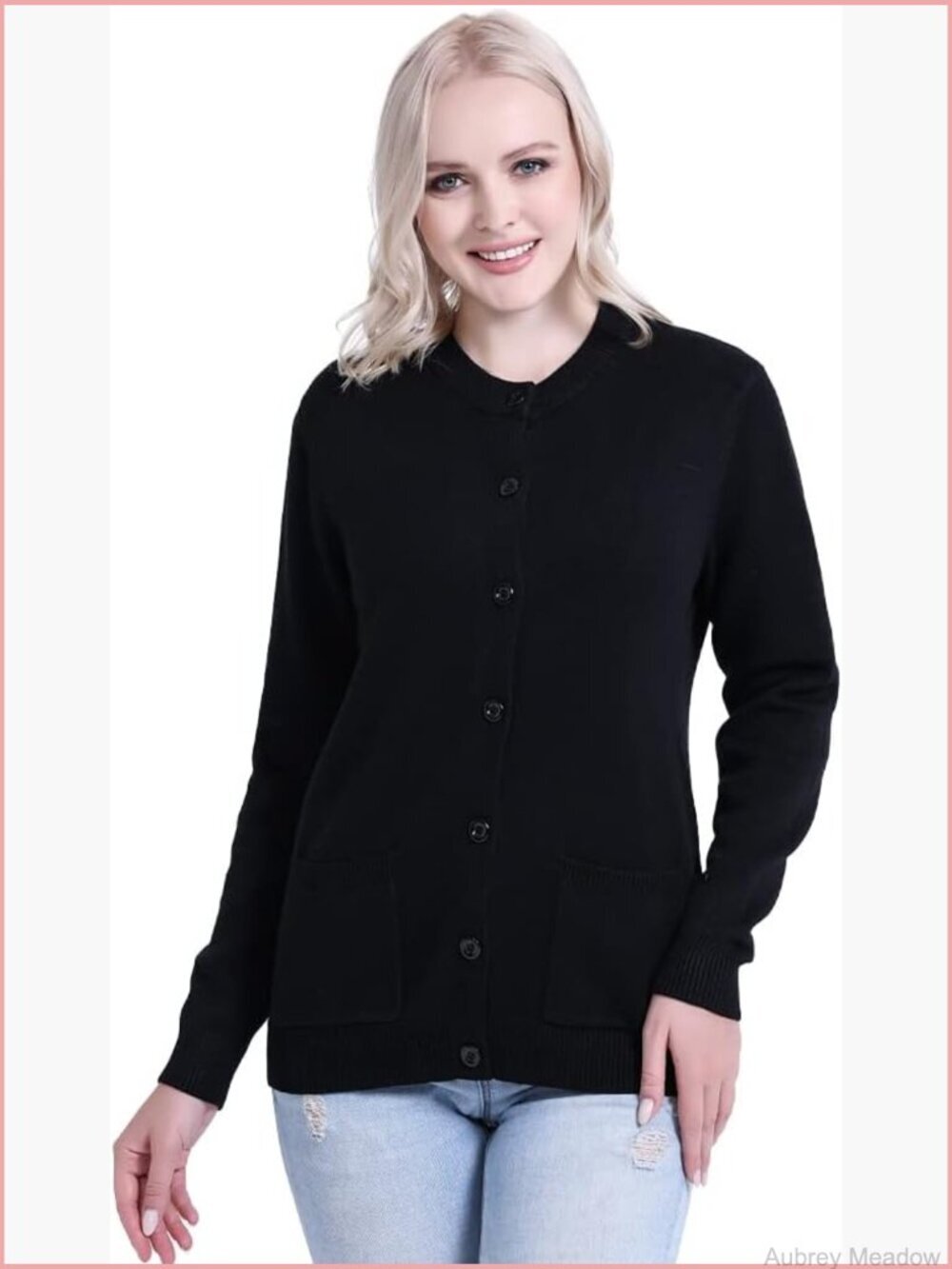 Womens Cardigan Sweater Button Down Thick Soft Crew Neck